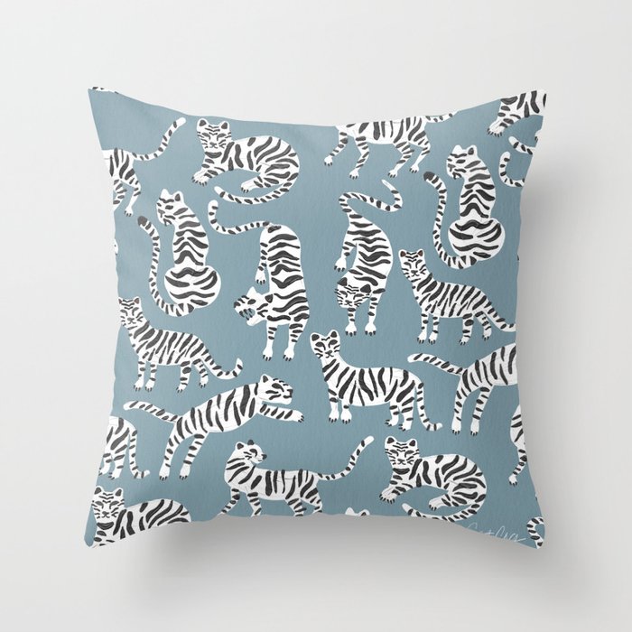 Tiger Collection - White on Blue Throw Pillow Gallery Image 6