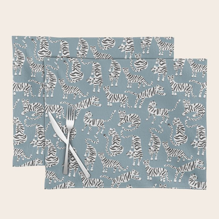 Tiger Collection - White on Blue Placemat Gallery Image 1
