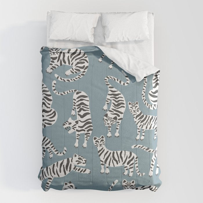 Tiger Collection - White on Blue Comforter Gallery Image 6