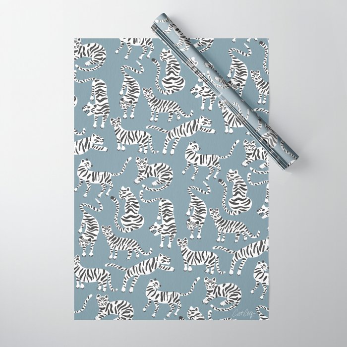 Tiger Collection - White on Blue Wrapping Paper Gallery Image 1