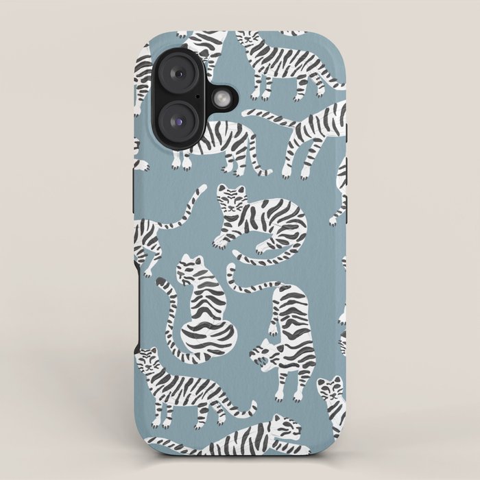 Tiger Collection - White on Blue iPhone Case Gallery Image 1