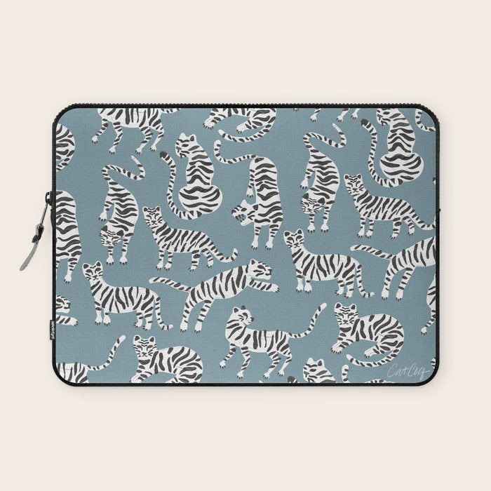 Tiger Collection - White on Blue Laptop Sleeve Gallery Image 1