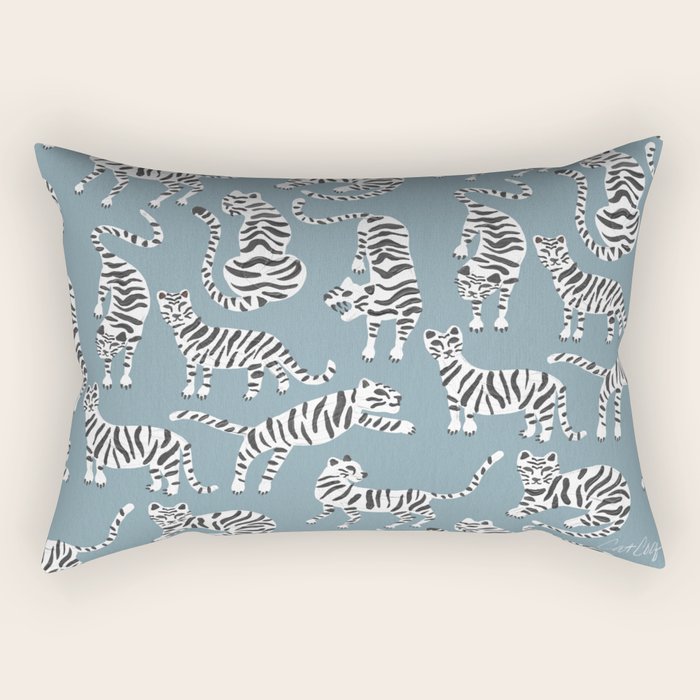 Tiger Collection - White on Blue Rectangular Pillow Gallery Image 2