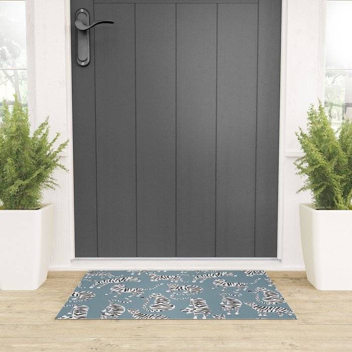 Tiger Collection - White on Blue Welcome Mat Gallery Image 3