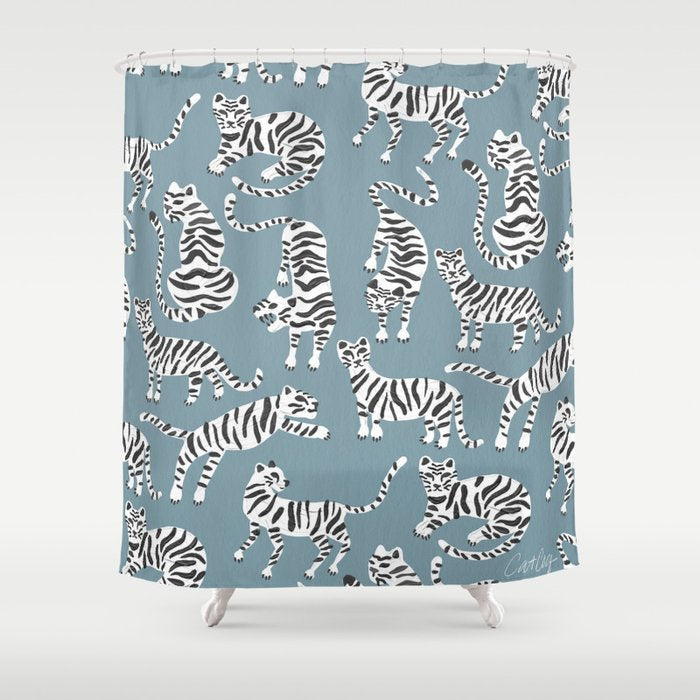 Tiger Collection - White on Blue Shower Curtain Gallery Image 1