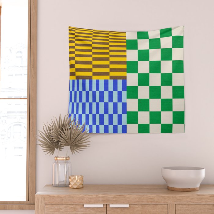 Retro Checkerboard Collage 02 Wall Tapestry Gallery Image 2
