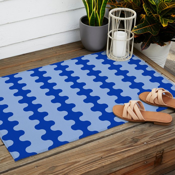 Blue Ogee A-Go-Go Retro Pop Pattern Cobalt Sky Outdoor Rug Gallery Image 2