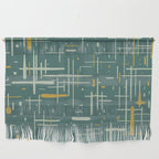 Mid-Century Modern Kinetikos Pattern in Deep Teal, Mustard Gold, and Celadon Wall Hanging Gallery Image 1