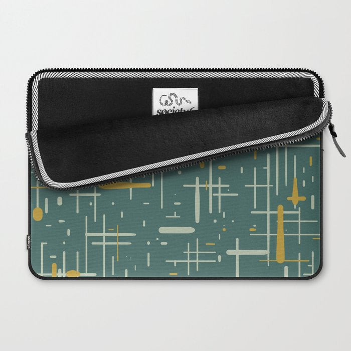 Mid-Century Modern Kinetikos Pattern in Deep Teal, Mustard Gold, and Celadon Laptop Sleeve Gallery Image 2