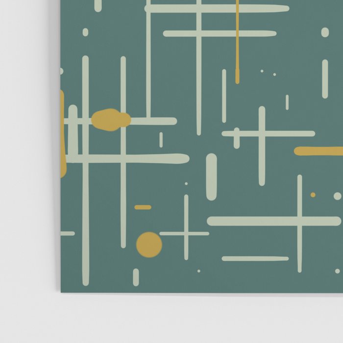 Mid-Century Modern Kinetikos Pattern in Deep Teal, Mustard Gold, and Celadon Poster Gallery Image 3