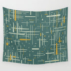 Mid-Century Modern Kinetikos Pattern in Deep Teal, Mustard Gold, and Celadon Wall Tapestry Gallery Image 4