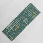 Mid-Century Modern Kinetikos Pattern in Deep Teal, Mustard Gold, and Celadon Yoga Mat Gallery Image 1
