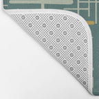 Mid-Century Modern Kinetikos Pattern in Deep Teal, Mustard Gold, and Celadon Bath Mat Gallery Image 2