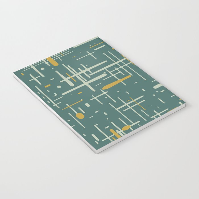 Mid-Century Modern Kinetikos Pattern in Deep Teal, Mustard Gold, and Celadon Notebook Gallery Image 3