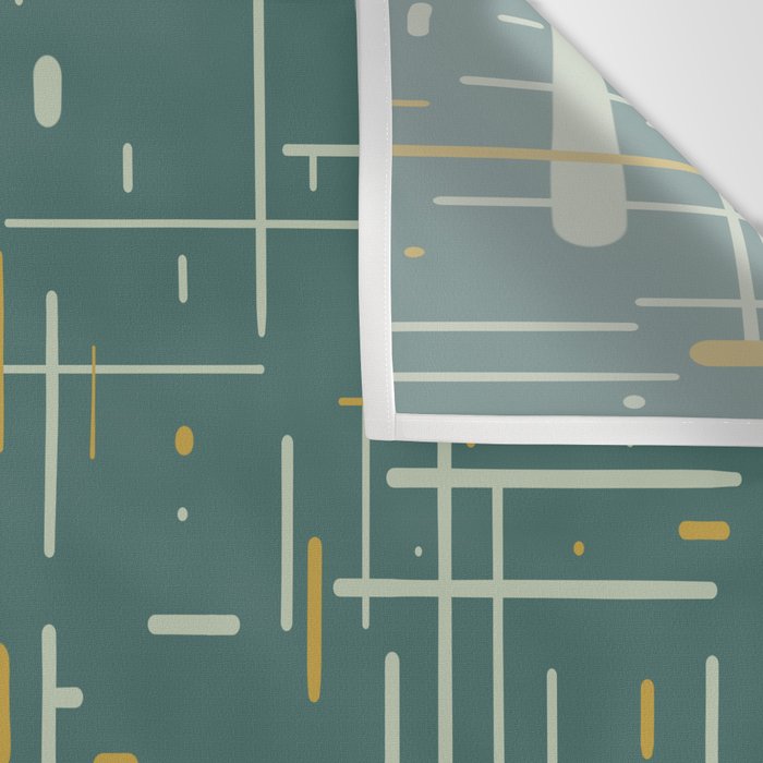 Mid-Century Modern Kinetikos Pattern in Deep Teal, Mustard Gold, and Celadon Wall Tapestry Gallery Image 3