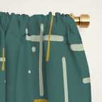 Mid-Century Modern Kinetikos Pattern in Deep Teal, Mustard Gold, and Celadon Window Curtain Gallery Image 2
