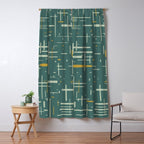 Mid-Century Modern Kinetikos Pattern in Deep Teal, Mustard Gold, and Celadon Window Curtain Gallery Image 5