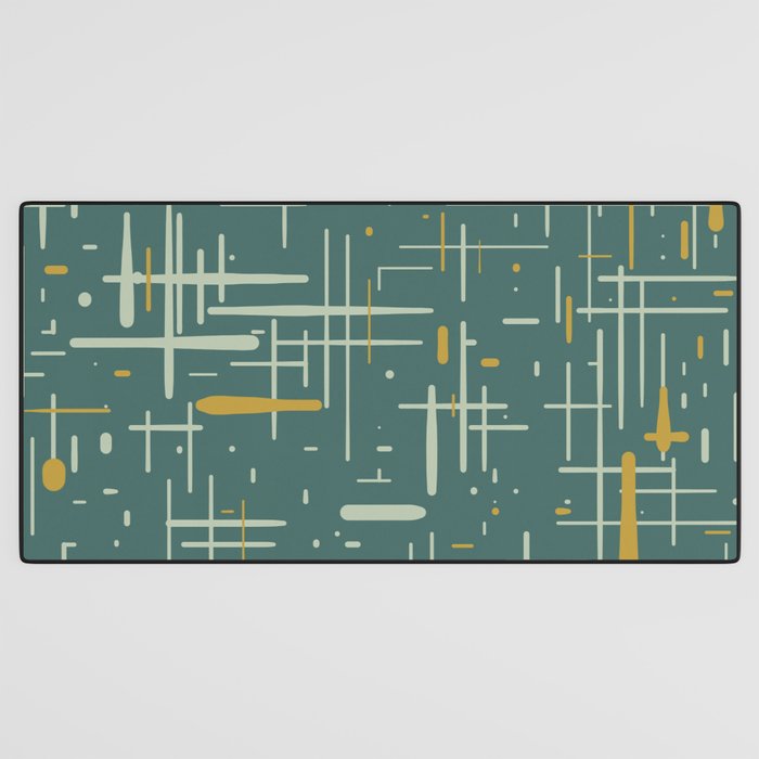 Mid-Century Modern Kinetikos Pattern in Deep Teal, Mustard Gold, and Celadon Desk Mat Gallery Image 3