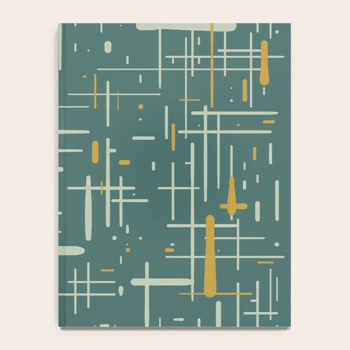 Mid-Century Modern Kinetikos Pattern in Deep Teal, Mustard Gold, and Celadon Notebook Gallery Image 4