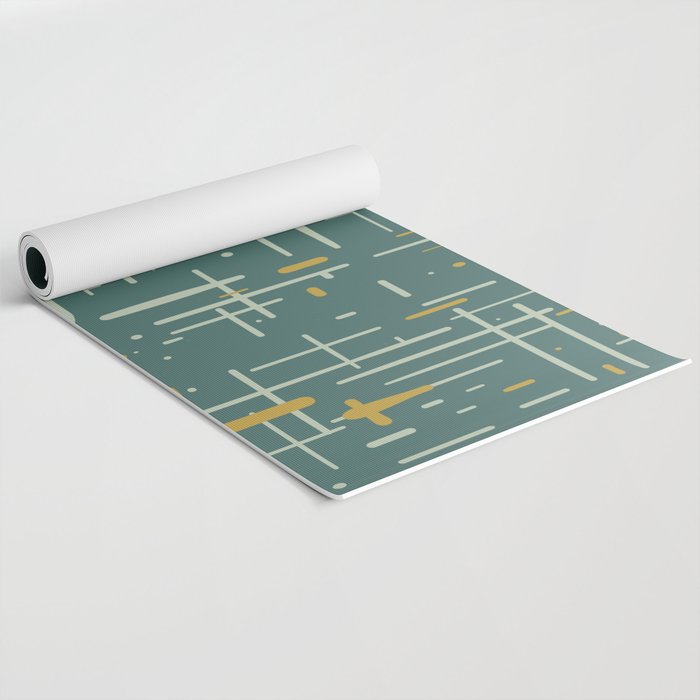 Mid-Century Modern Kinetikos Pattern in Deep Teal, Mustard Gold, and Celadon Yoga Mat Gallery Image 2