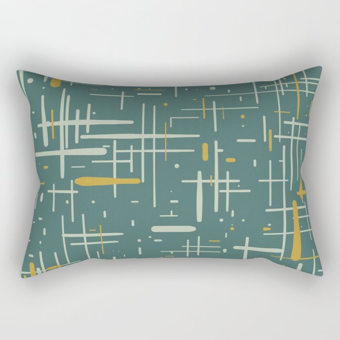 Mid-Century Modern Kinetikos Pattern in Deep Teal, Mustard Gold, and Celadon Rectangular Pillow Gallery Image 2