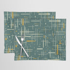 Mid-Century Modern Kinetikos Pattern in Deep Teal, Mustard Gold, and Celadon Placemat Gallery Image 1
