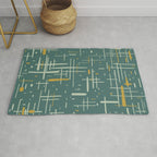 Mid-Century Modern Kinetikos Pattern in Deep Teal, Mustard Gold, and Celadon Rug Gallery Image 1
