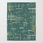 Mid-Century Modern Kinetikos Pattern in Deep Teal, Mustard Gold, and Celadon Poster Gallery Image 4