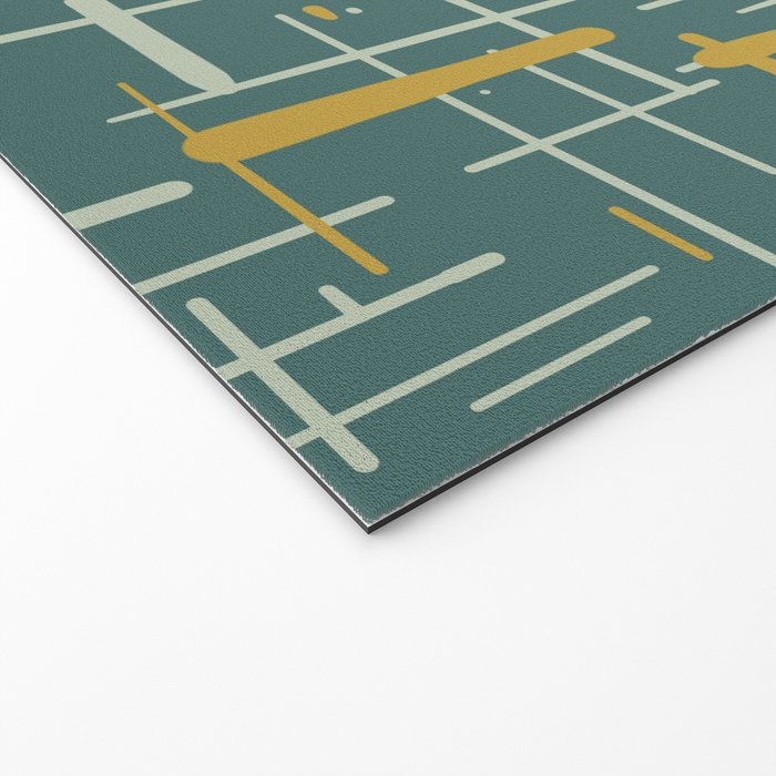 Mid-Century Modern Kinetikos Pattern in Deep Teal, Mustard Gold, and Celadon Welcome Mat Gallery Image 2