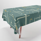 Mid-Century Modern Kinetikos Pattern in Deep Teal, Mustard Gold, and Celadon Tablecloth Gallery Image 1