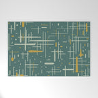 Mid-Century Modern Kinetikos Pattern in Deep Teal, Mustard Gold, and Celadon Welcome Mat Gallery Image 1