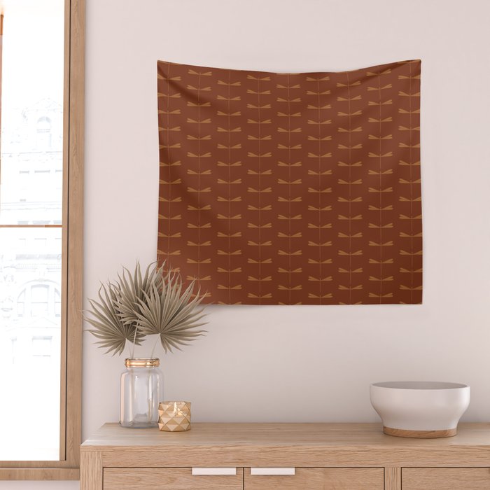 Dragonfly Pattern IV Brick Red Wall Tapestry Gallery Image 2