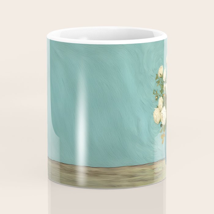 White Roses in Blue Vase Coffee Mug Gallery Image 4
