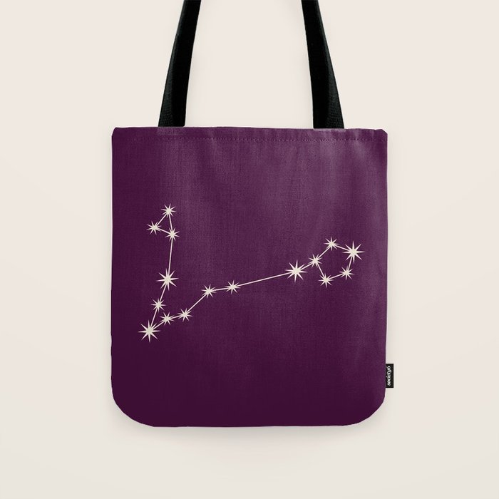 Pisces Zodiac Star Constellation Line Art Plum Purple Tote Bag Gallery Image 1
