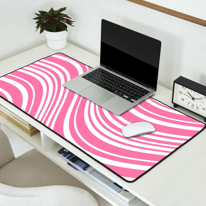 Wavy Stripes XXXIII - 90s Barbie Pink Desk Mat Gallery Image 2