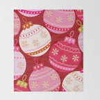 Pink Christmas Decorations Retro Baubles Throw Blanket Gallery Image 2