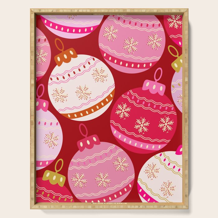 Pink Christmas Decorations Retro Baubles Serving Tray Gallery Image 1
