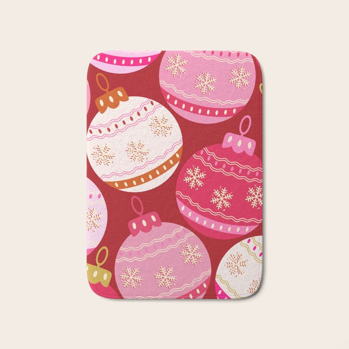 Pink Christmas Decorations Retro Baubles Bath Mat Gallery Image 1