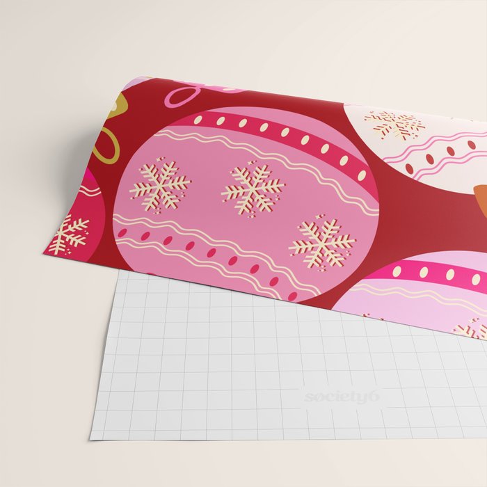 Pink Christmas Decorations Retro Baubles Wrapping Paper Gallery Image 2