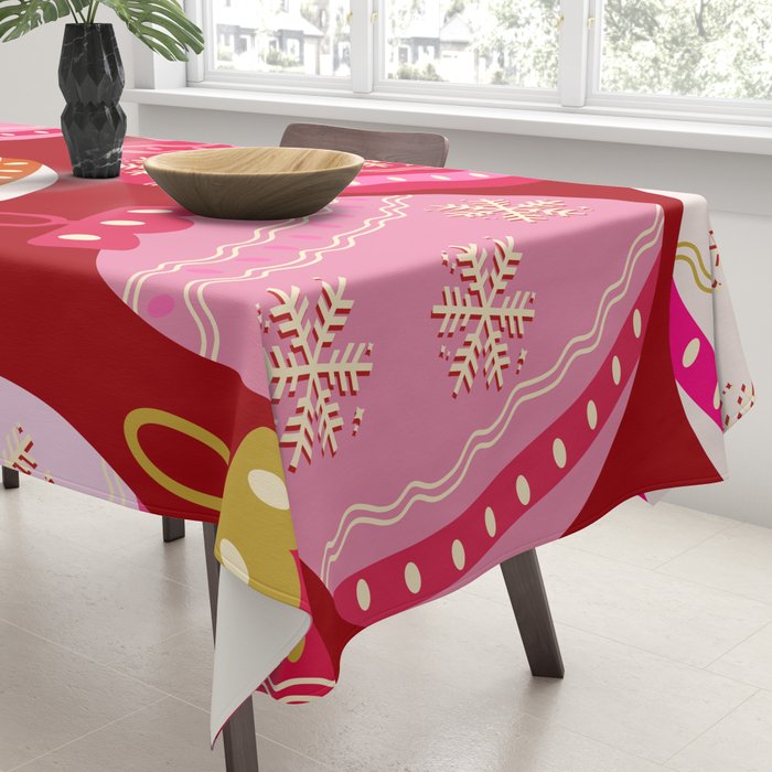Pink Christmas Decorations Retro Baubles Tablecloth Gallery Image 3