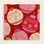 Pink Christmas Decorations Retro Baubles Wood Wall Art Gallery Image 1