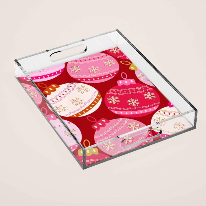 Pink Christmas Decorations Retro Baubles Acrylic Tray Gallery Image 1