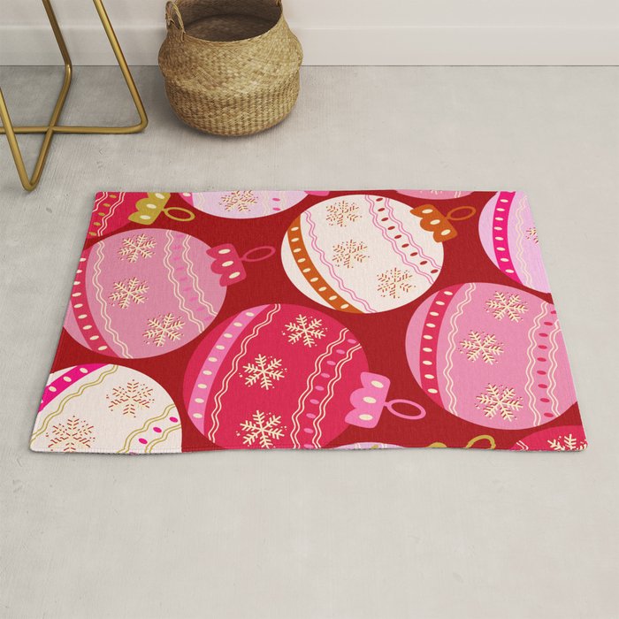 Pink Christmas Decorations Retro Baubles Rug Gallery Image 1