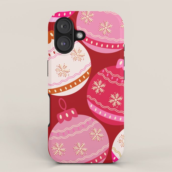 Pink Christmas Decorations Retro Baubles iPhone Case Gallery Image 1