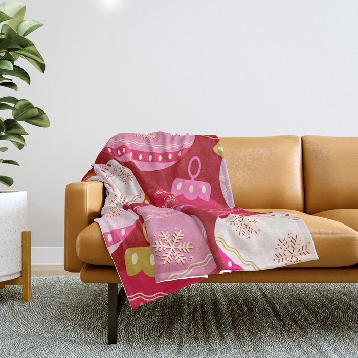 Pink Christmas Decorations Retro Baubles Throw Blanket Gallery Image 1