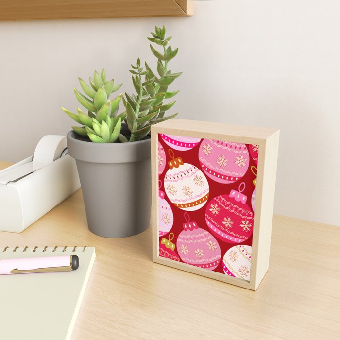 Pink Christmas Decorations Retro Baubles Mini Art Print Gallery Image 2