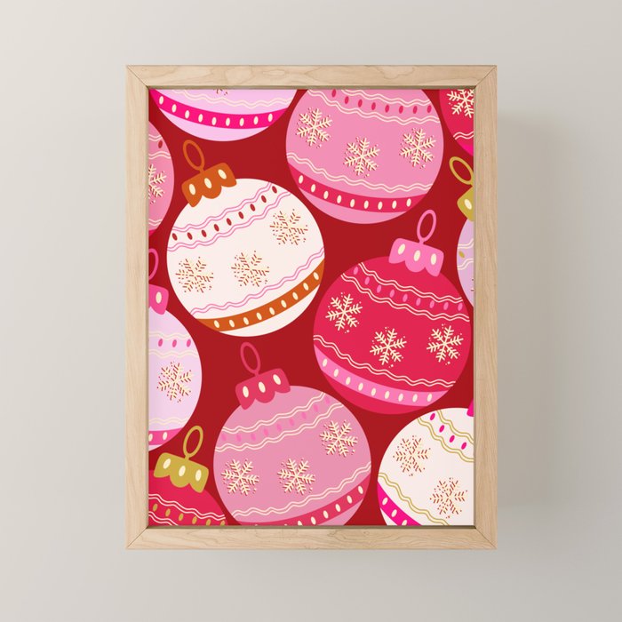Pink Christmas Decorations Retro Baubles Mini Art Print Gallery Image 1