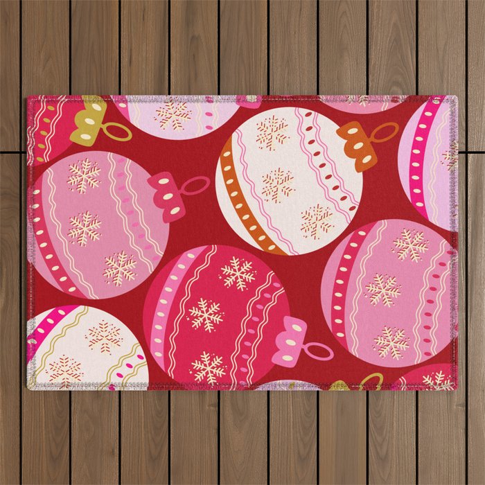 Pink Christmas Decorations Retro Baubles Outdoor Rug Gallery Image 1