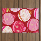 Pink Christmas Decorations Retro Baubles Outdoor Rug Gallery Image 1