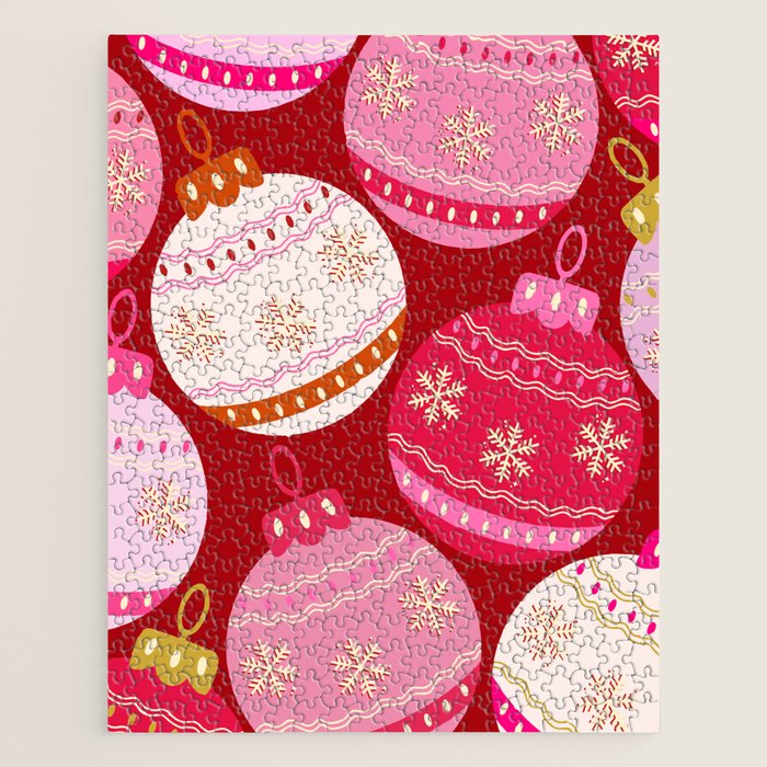 Pink Christmas Decorations Retro Baubles Jigsaw Puzzle Gallery Image 1